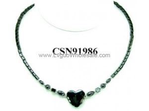 Hematite Heart Pendant Beads Stone Chain Choker Fashion Women Necklace